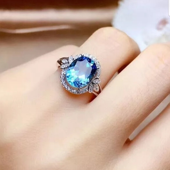NEW 18k GOLD  PLATED WOMEN BLUE AQUAMARINE  RING - Picture 2 of 4